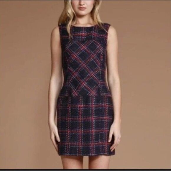 Shoshanna Adelia Cambridge Plaid Tweed Sleeveless Dress Size 6 - Picture 1 of 5